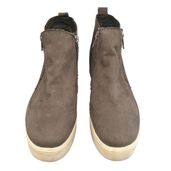 Grey Wedge Dual Zip Sneaker Leather Shoes Booties Ankle boots - Picture 1 of 10